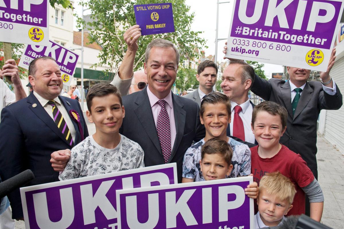 Nigel Farage, head of the UKIP party, and supporters