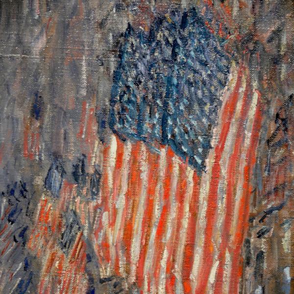 Image of Hassam's Flags on the Waldorf, a painting which hangs in the Amon Carter Museum