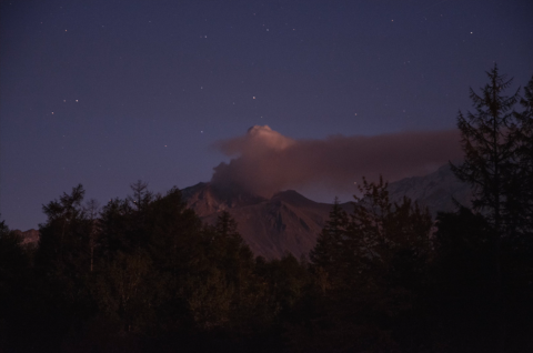 Shiveluch volcano erupting