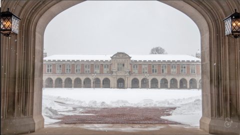 Shot of Brookings Quad with snow