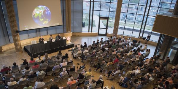 View of audience at climate change panel event