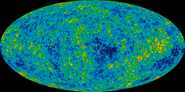 Full-sky image of the temperature fluctuations (shown as color differences) in the cosmic microwave background, made from 9 years of WMAP observations. Credit: NASA