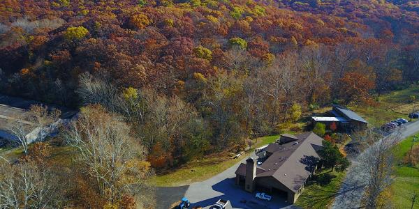 Aerial shot of Tyson Research Center in the fall